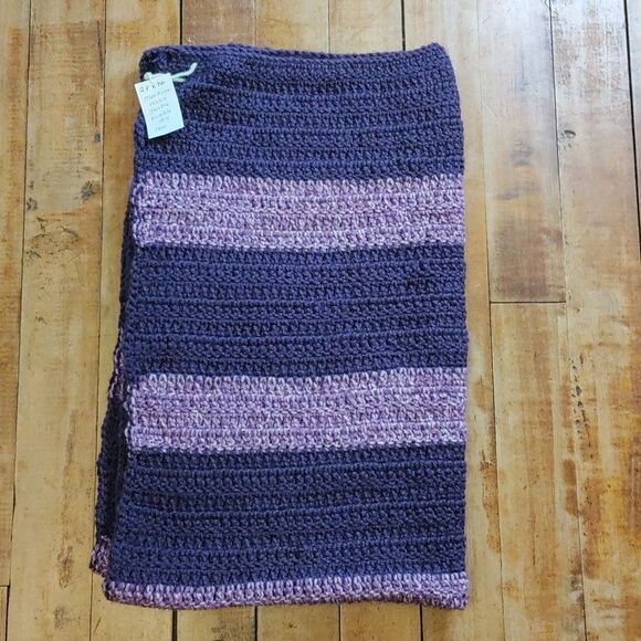 Handmade Baby Blanket Purple Knit Stripe Spring Gift Easter - Picture 1 of 5